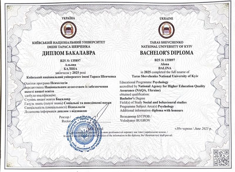 Диплом бакалавра КНУ ім. Т.Г.Шевченка